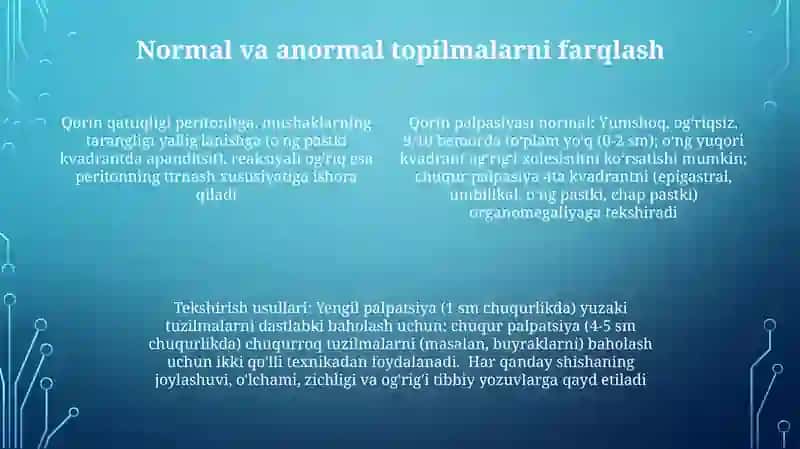 Qorinning yuza va chuqur palpassiyasi 4