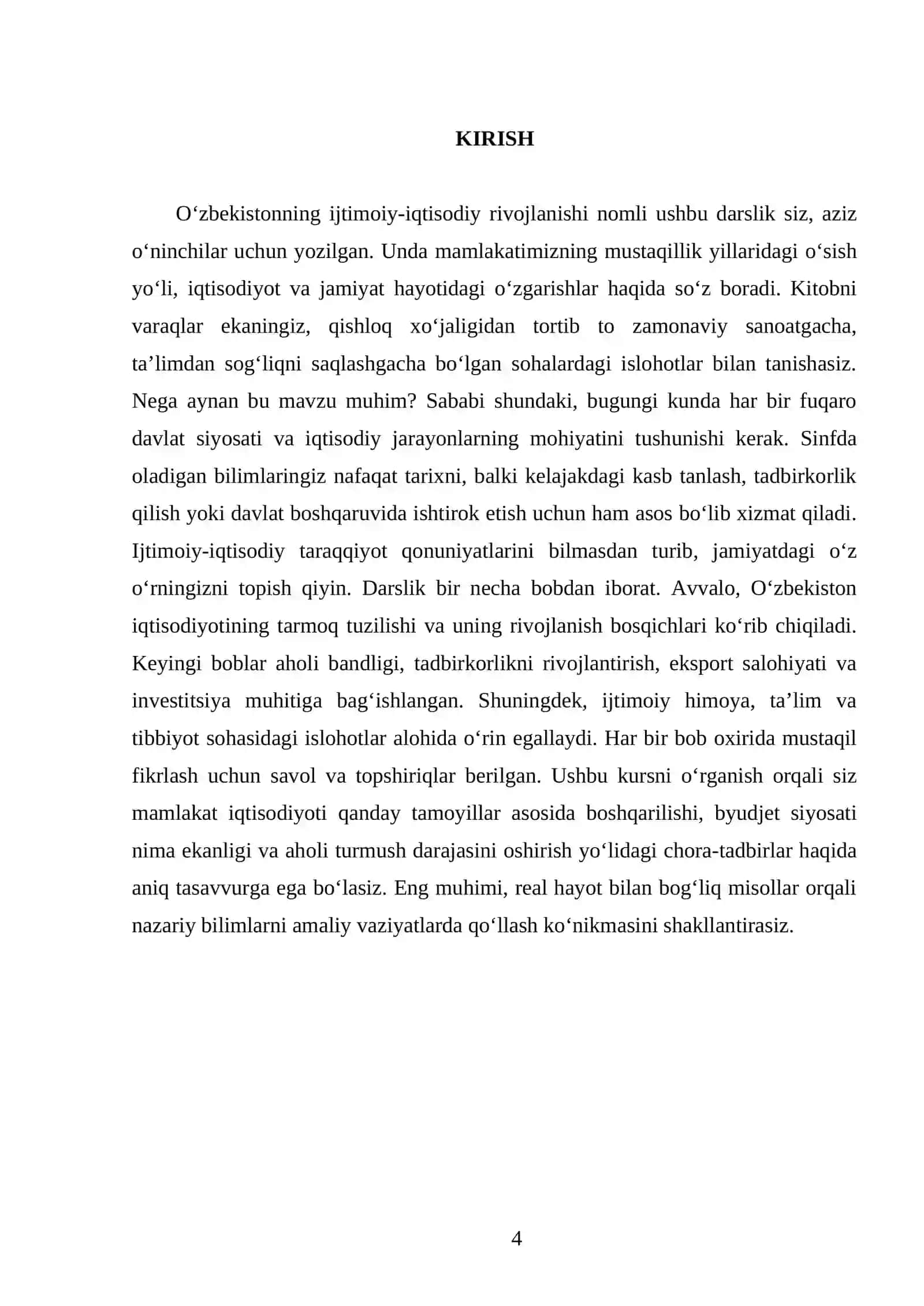 O‘ZBEKISTONNING IJTIMOIY-IQTISODIY RIVOJLANISHI. 10 - SINF 4