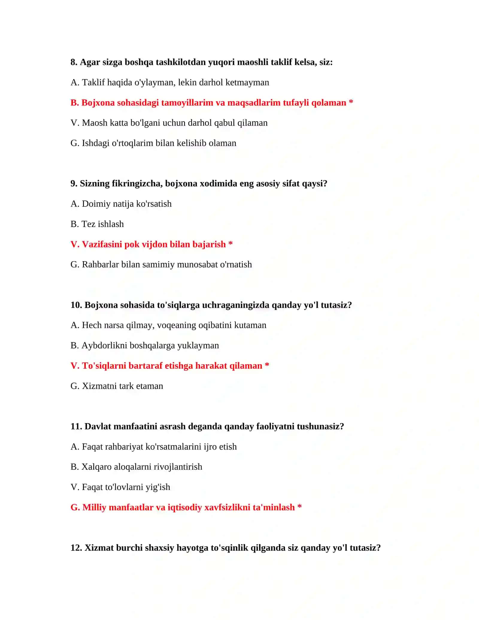 Bojxona imtihon savol javob PDF 4