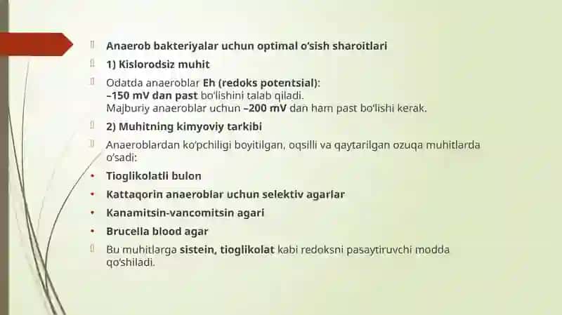 Anaerob bakteriyalarni sof kulturasini ajratib olish usullari. 4