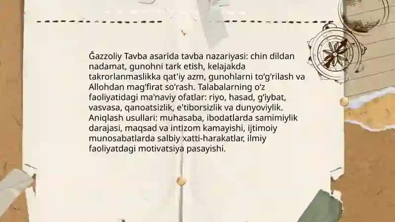 Ğazzoliyning "Tavba" asari tahlil etish 4