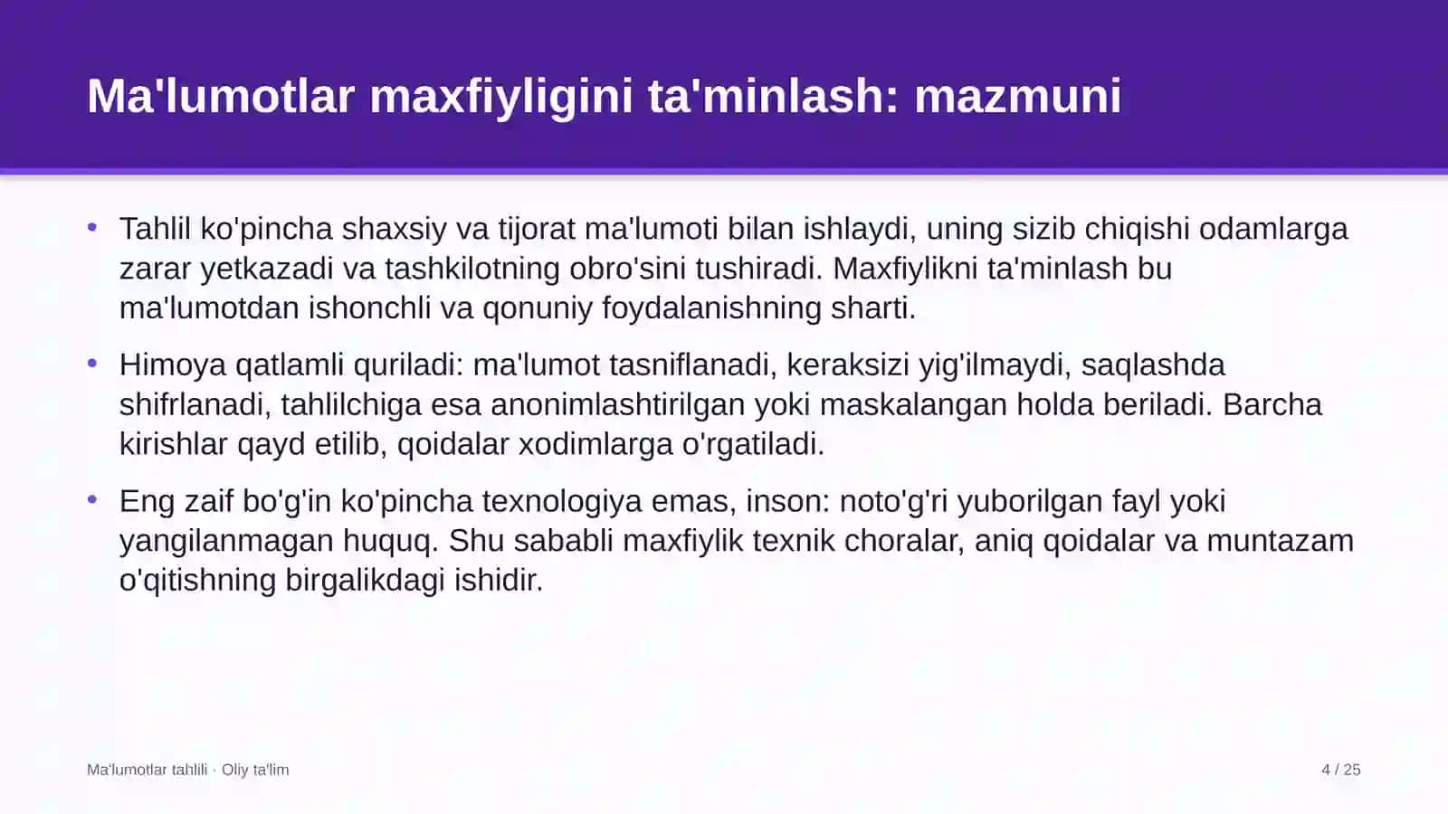 Limonchilikda ma'lumotlar bilan ishlashda maxfiylikni ta'minlash 4