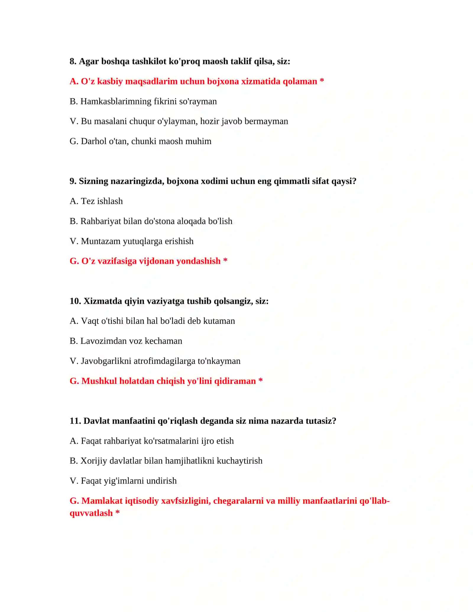 Bojxona imtihoniga kerakli testlar 4