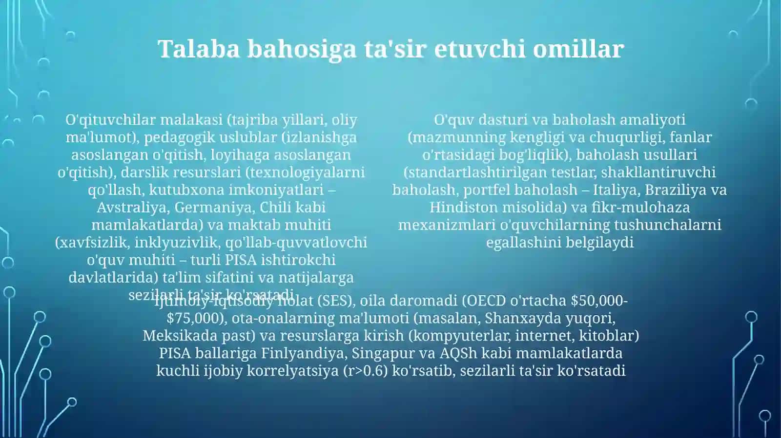 PISA xalqaro baholash dasturida "O'zgarish va bog'lanishlar" 4