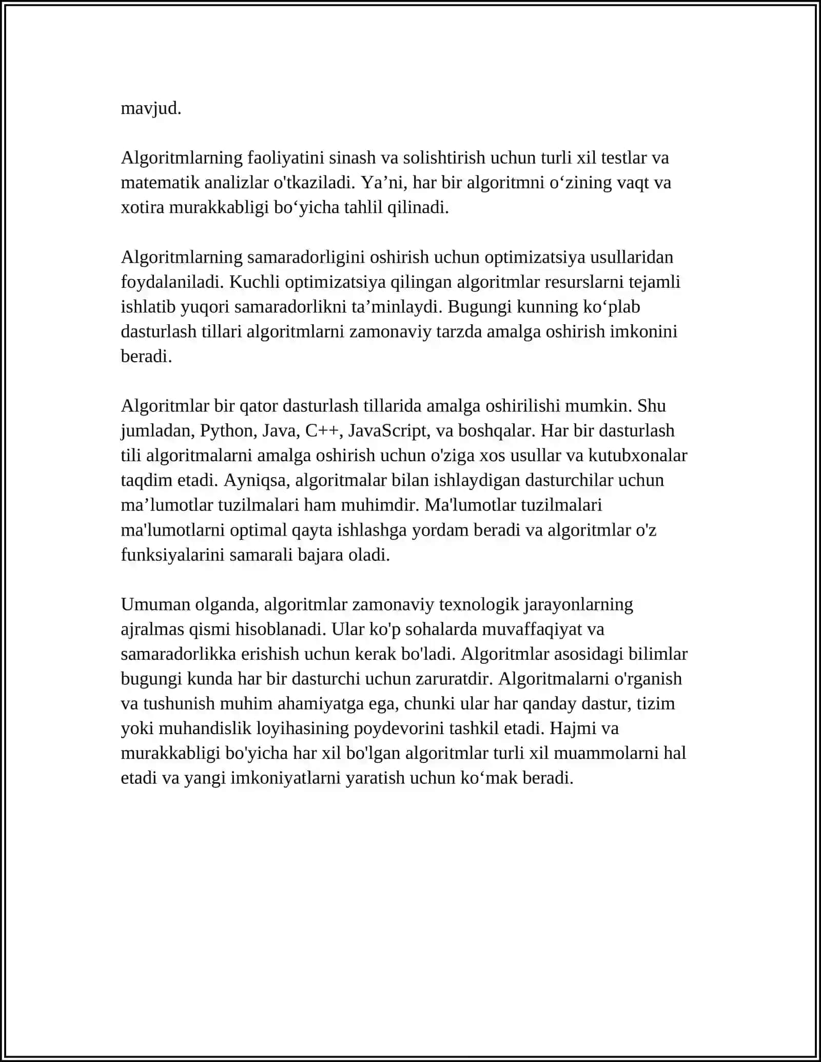 ALGORITMLAR VA ULARNING XOSSALARINI O’RGANISH USULLARI 4