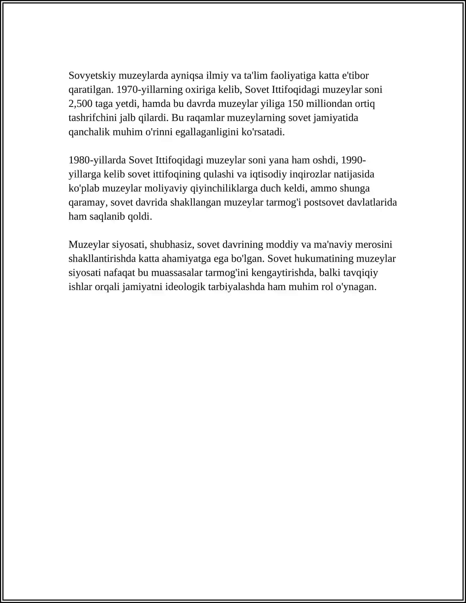 SOVET HUKUMATINING MUZEYLAR SOHASIDA CHORA TADBIRLARI 4