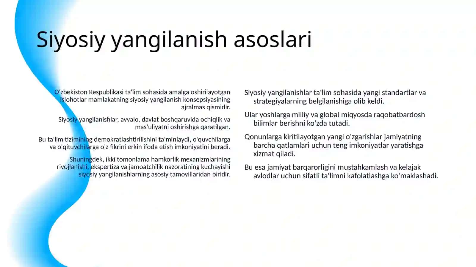 OʻZBEKISTON RESPUBLIKASIDA TAʼLIM SOHASIDA AMALGA OSHIRILAYOTGAN ISLOHOTLAR 4