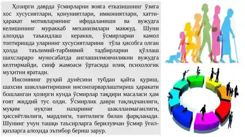 Ўсмирлик даври. Ўспиринлик даври. Ёшлик даври. 4
