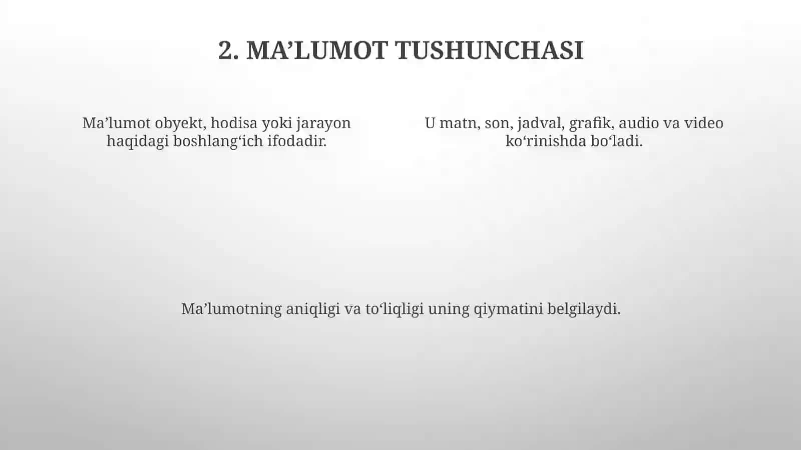 Ma’lumotlar va bilimlarni taqdim etish modellari 4