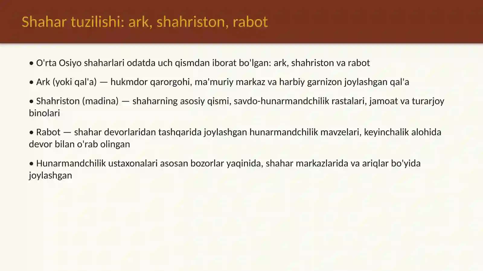 XI-XV asrlarda shaharlar va hunarmandchilik sexlari 4