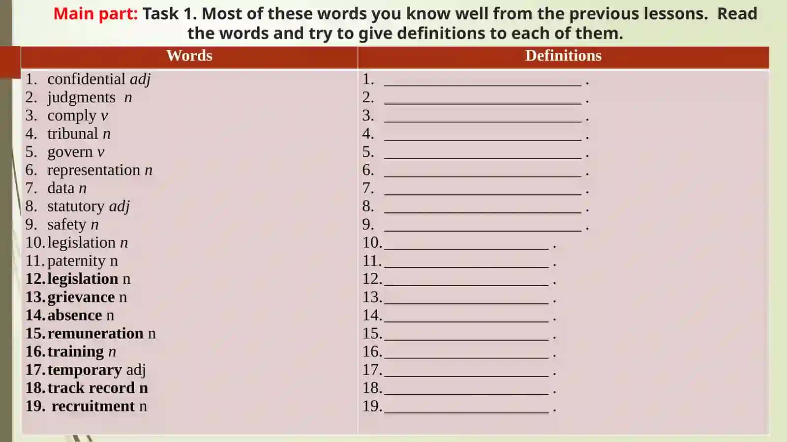 Lesson 2.19. Reading contract law. Going to court.Vocabularycheck 4