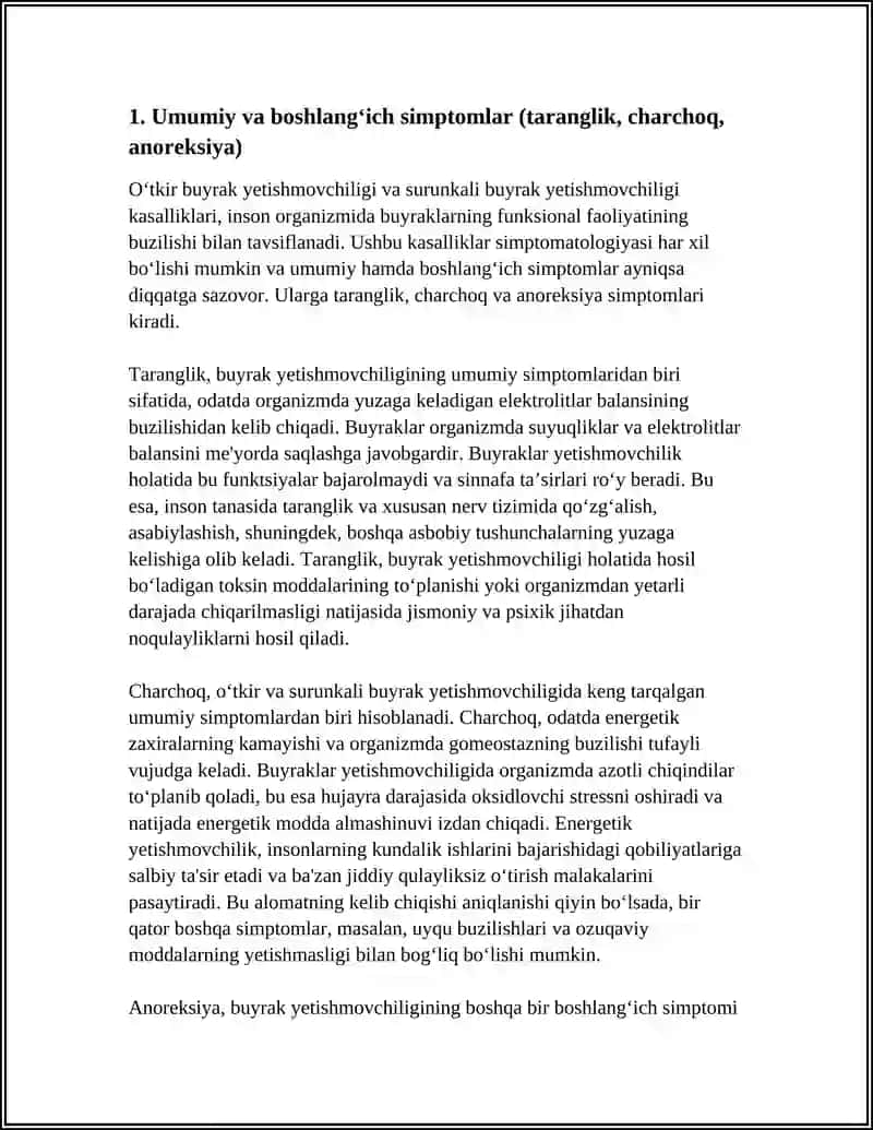 O‘TKIR VA SURUNKALI BUYRAK YETISHMOVCHILIGI SIMPTOMATOLOGIYASI 4