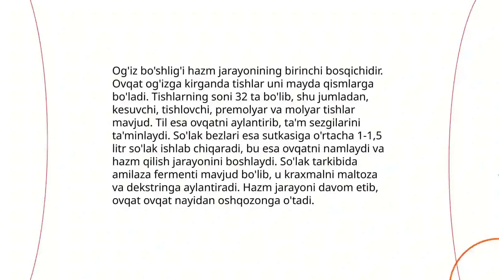 Ovqat hazm qilish a'zolari, fizialogiyasi va patologiyasi. To'xtaboyeva Gulchehrahon 4