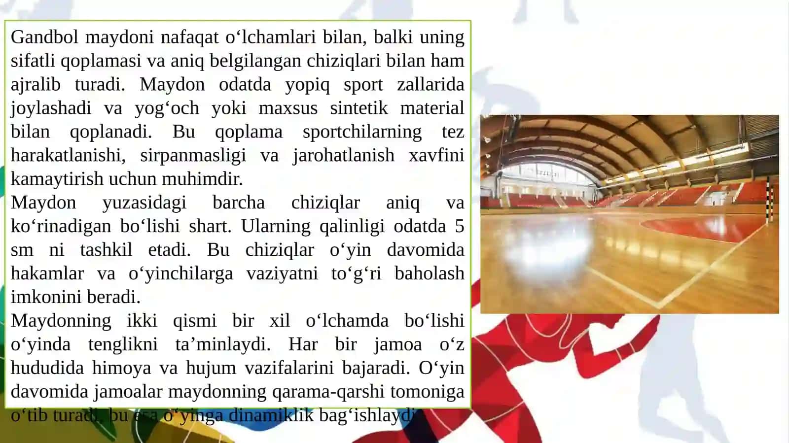Gandbo‘l maydoni va  jihozlarini  o‘lchamlari 4