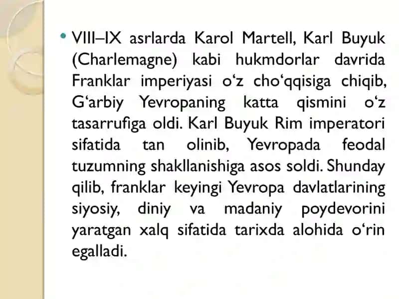 O’rta davrda Franklar va Arablarning tarixiy maydondagi o‘rni 4