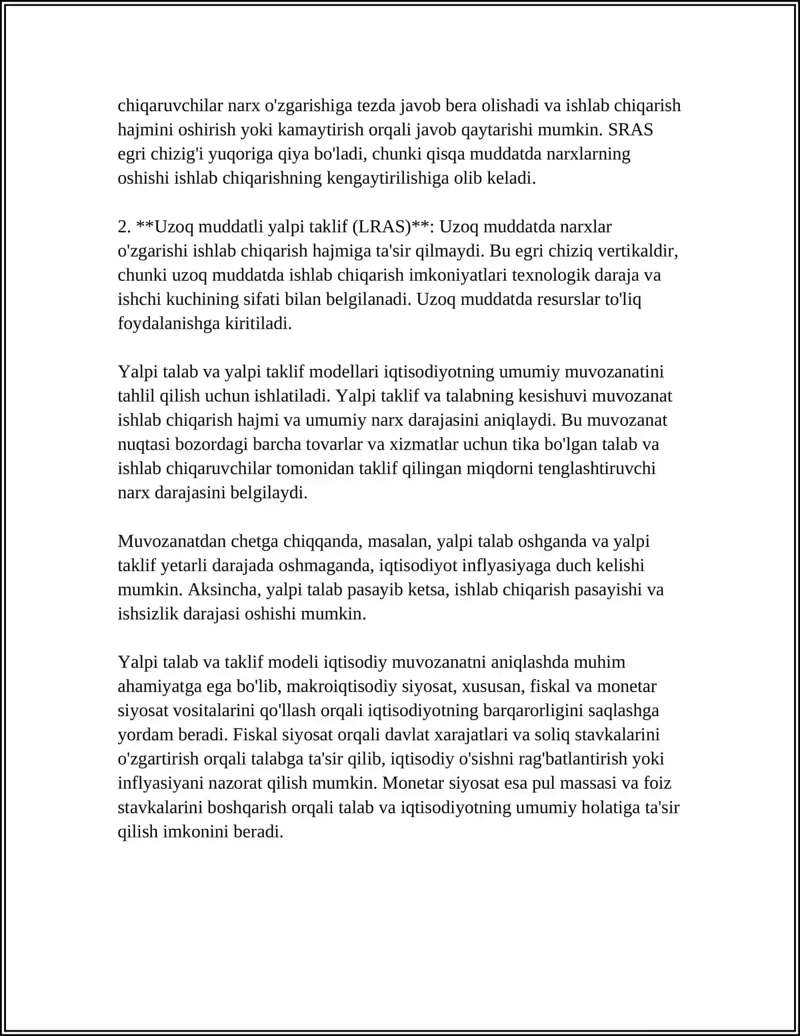Yalpi Talab va Yalpi Taklif 4