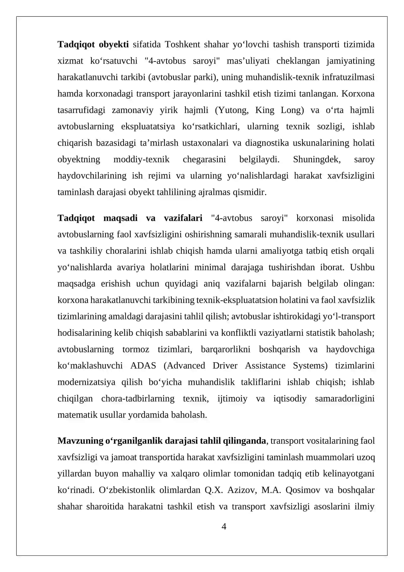 TRANSPORT VOSITALARINING FAOL XAVFSIZLIGINI OSHIRISH YO‘LLARI (4-avtobus saroyi misolida) 4