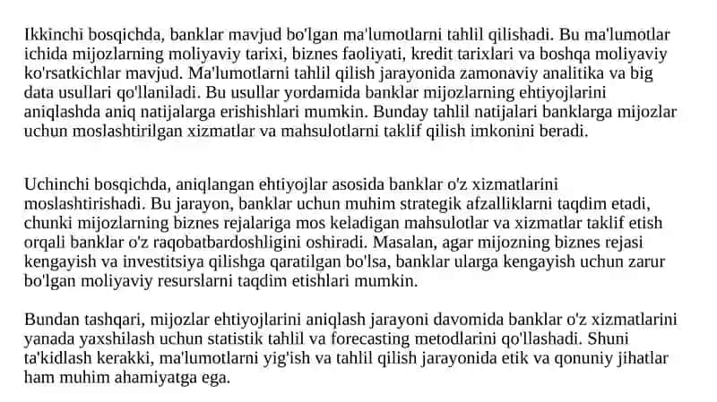 TIJORAT BANKLARIDA MIJOZLARNING BIZNES REJASINI TAHLIL QILISH 4
