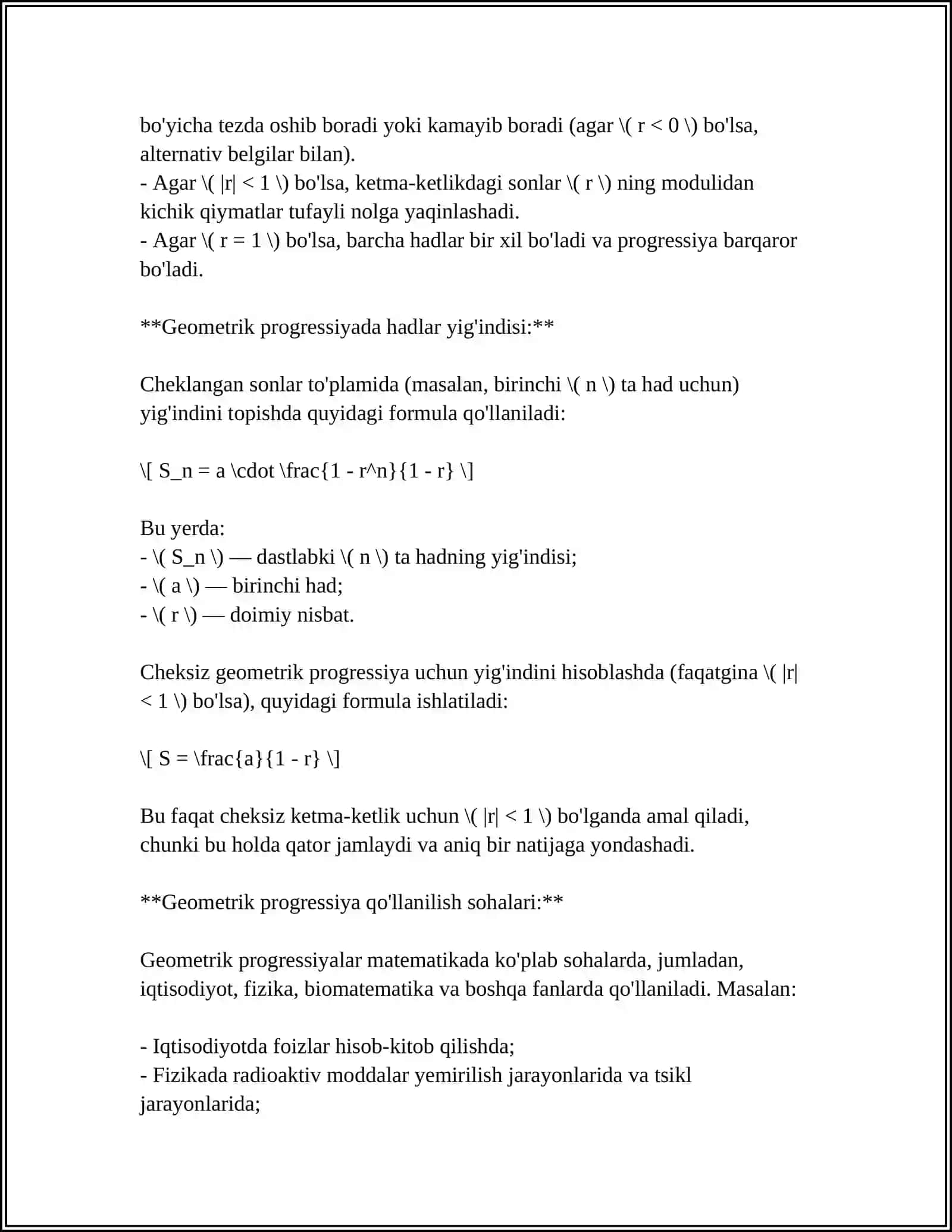 C++ DASTURLASH TILIDA FOR SIKLI YORDAMIDA GEOMETRIK PROGRESSIYANI HADINI HISOBLASH 4