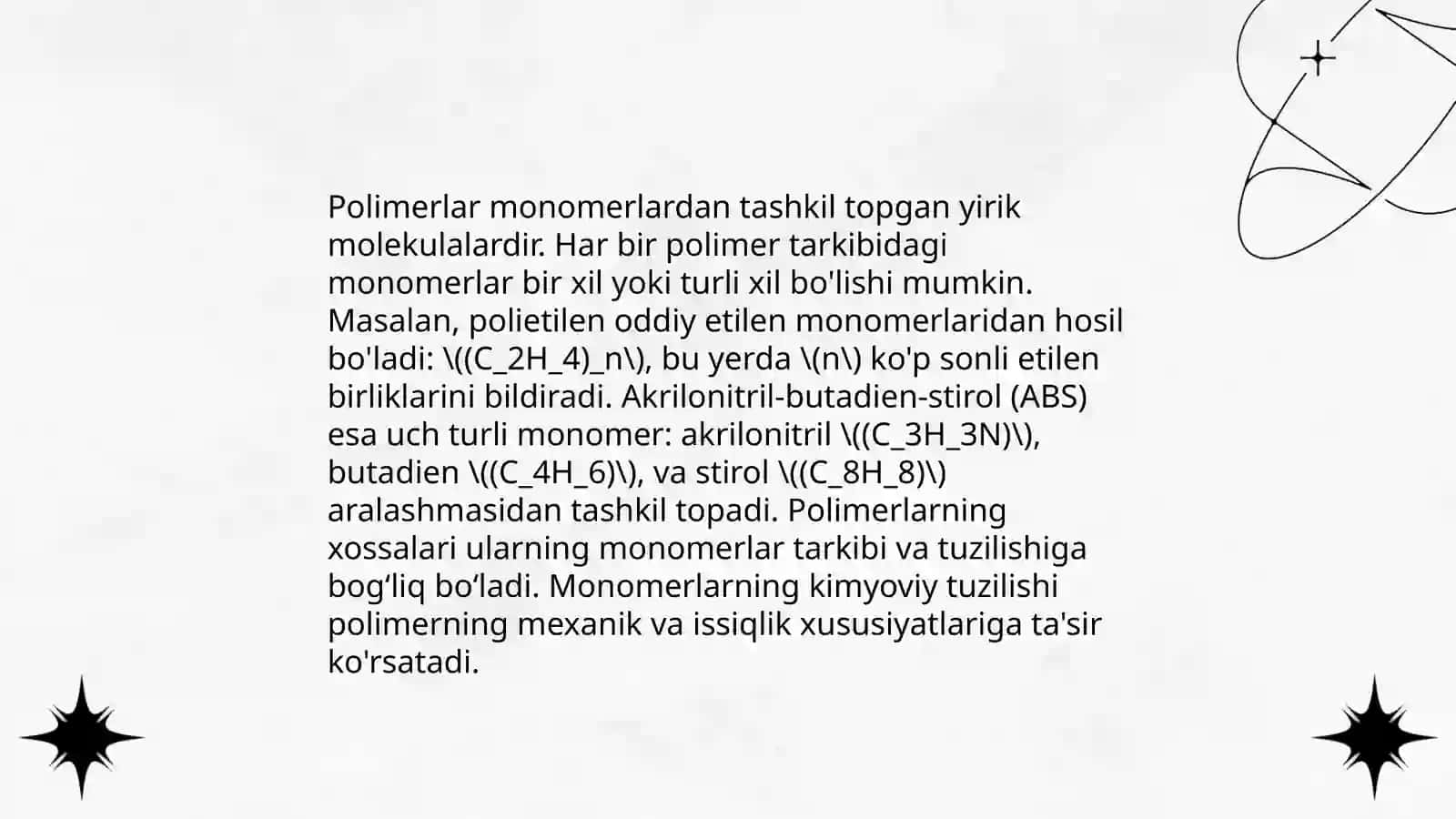Polimerlarning kimyoviy tarkibi va xossalari 4
