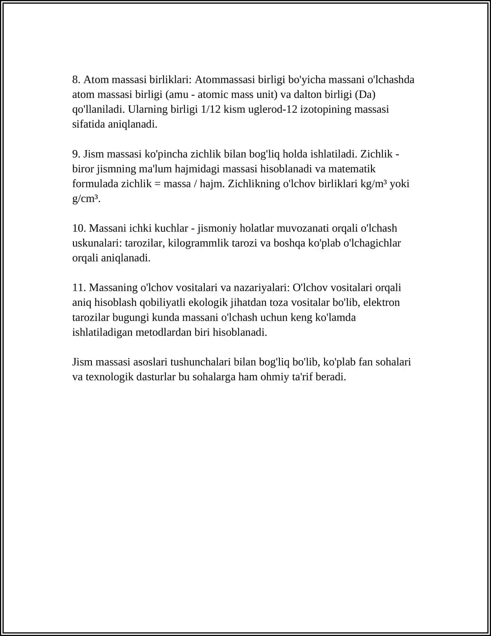 JISM MASSASI VA UNI OʻLCHASH USULLARI 4