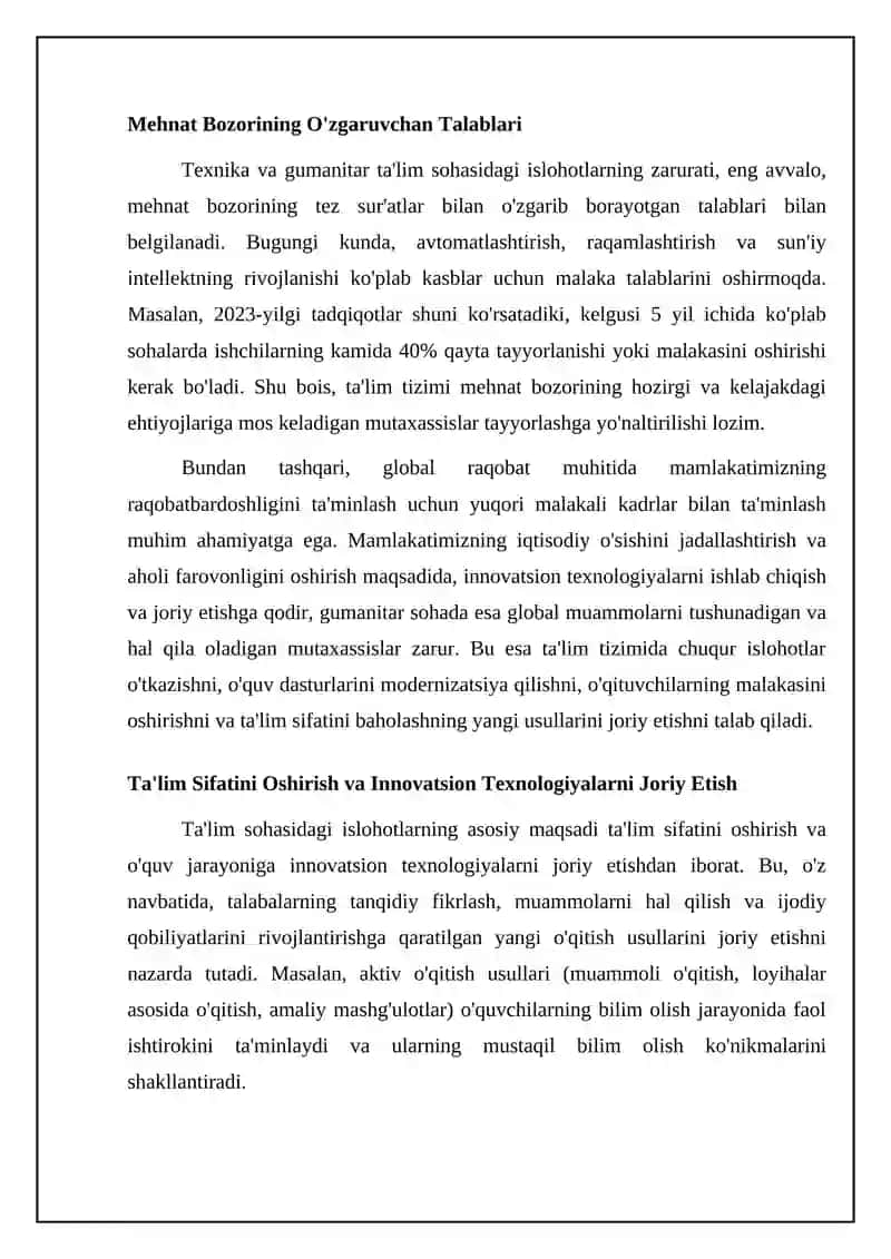 Texnik va gumanitar talim islohatlari 4