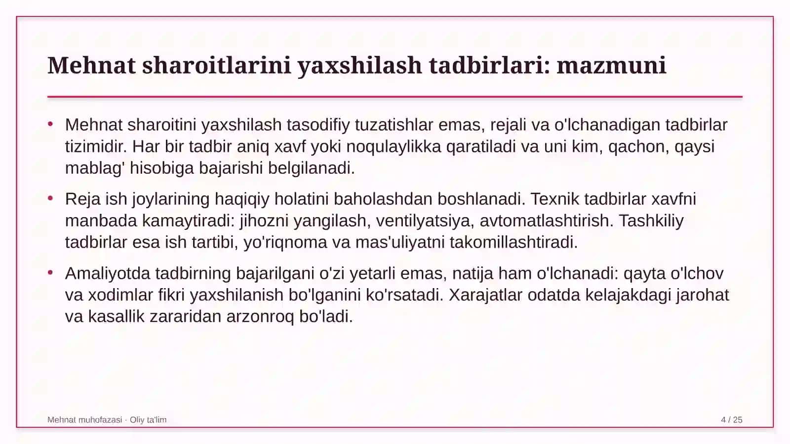 ta'lim turizmida mehnat sharoitlarini yaxshilash tadbirlari 5325 4