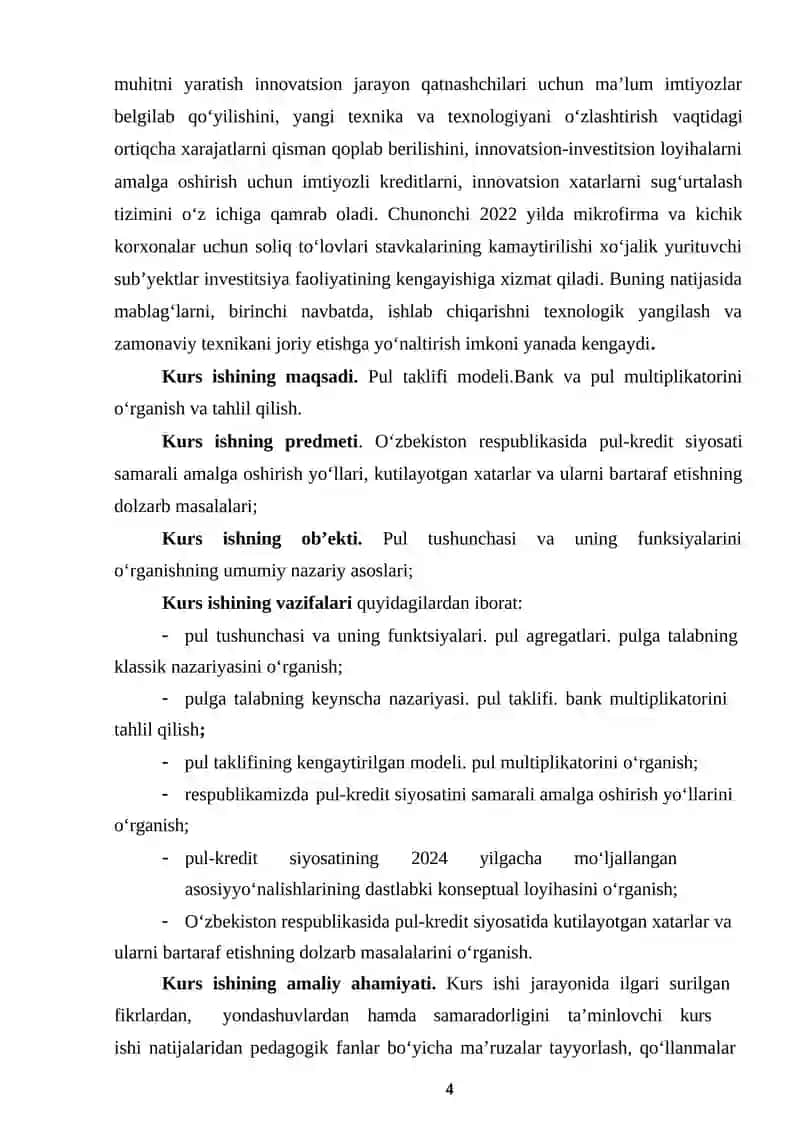 PUL TAKLIFI MODELI. BANK VA PUL MULTIPLIKATORI 4