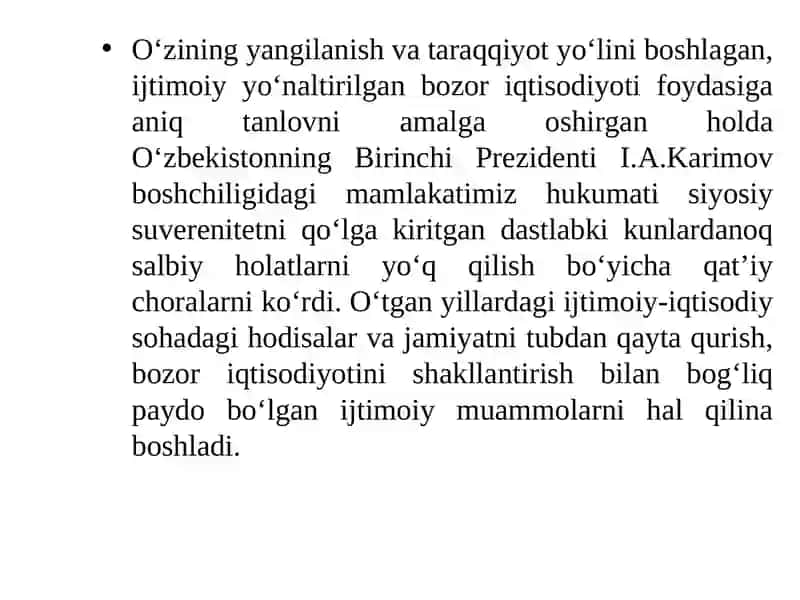 O‘zbekiston Respublikasida ijtimoiy-iqtisodiy o‘zgarishlar 4