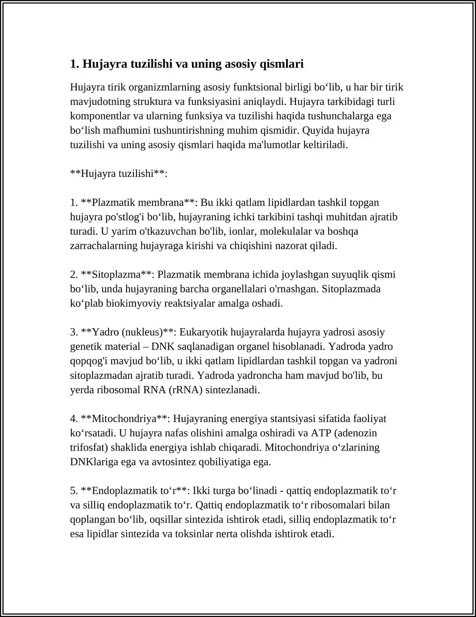 Hujayra Tuizishi va Funktsiyalari 4