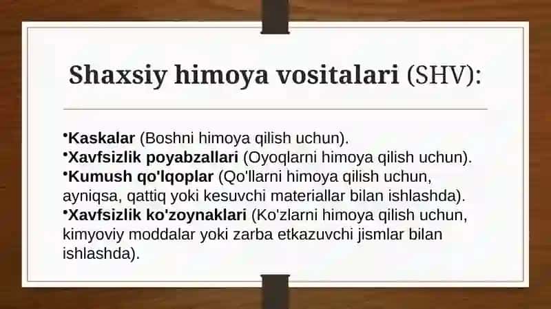 MEHNAT HAFSIZLIGINI TAMINLOVCHI TEXNIK VOSITALAR 4