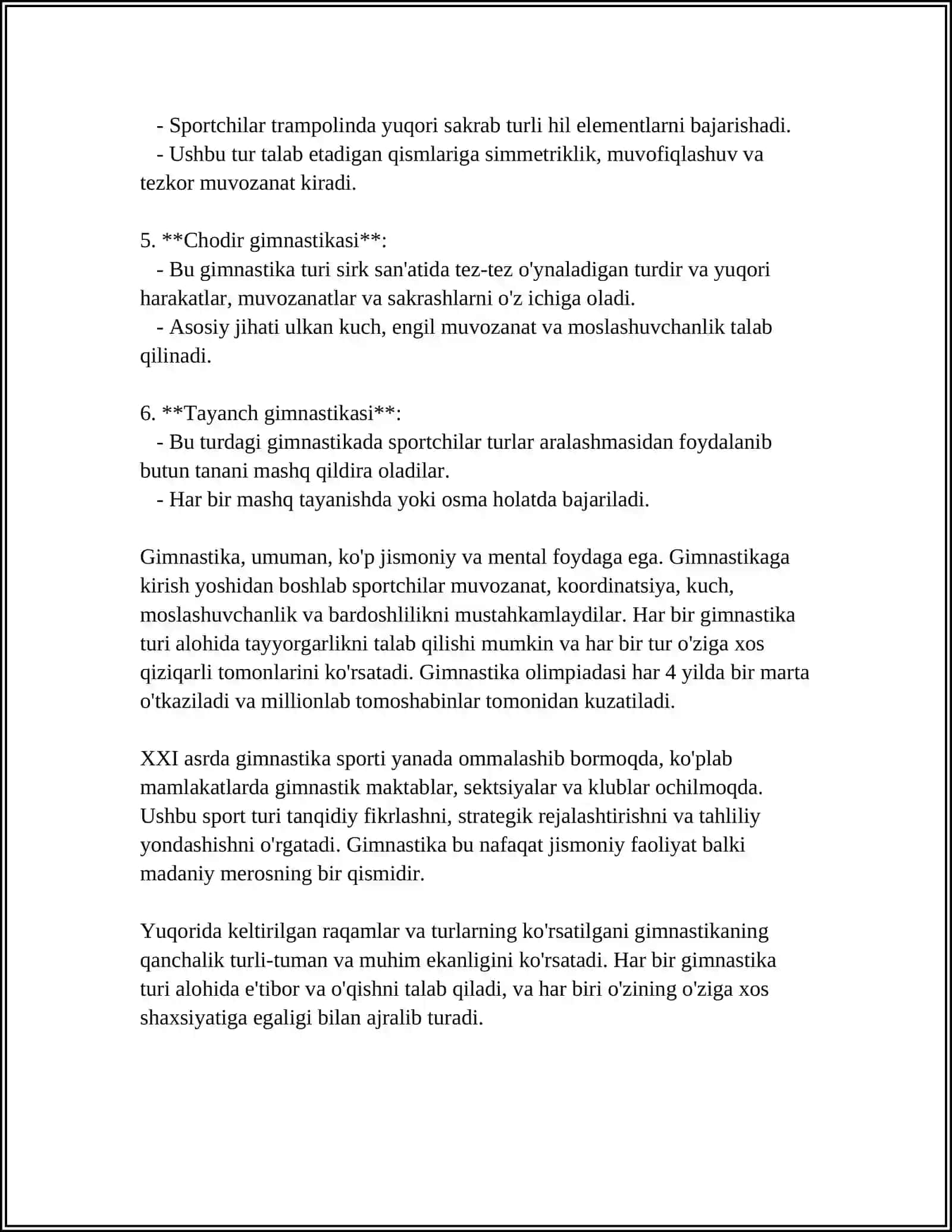 MUSTAQIL ISH Mavzu: GIMNASTIKA VA UNING TURLARI 4