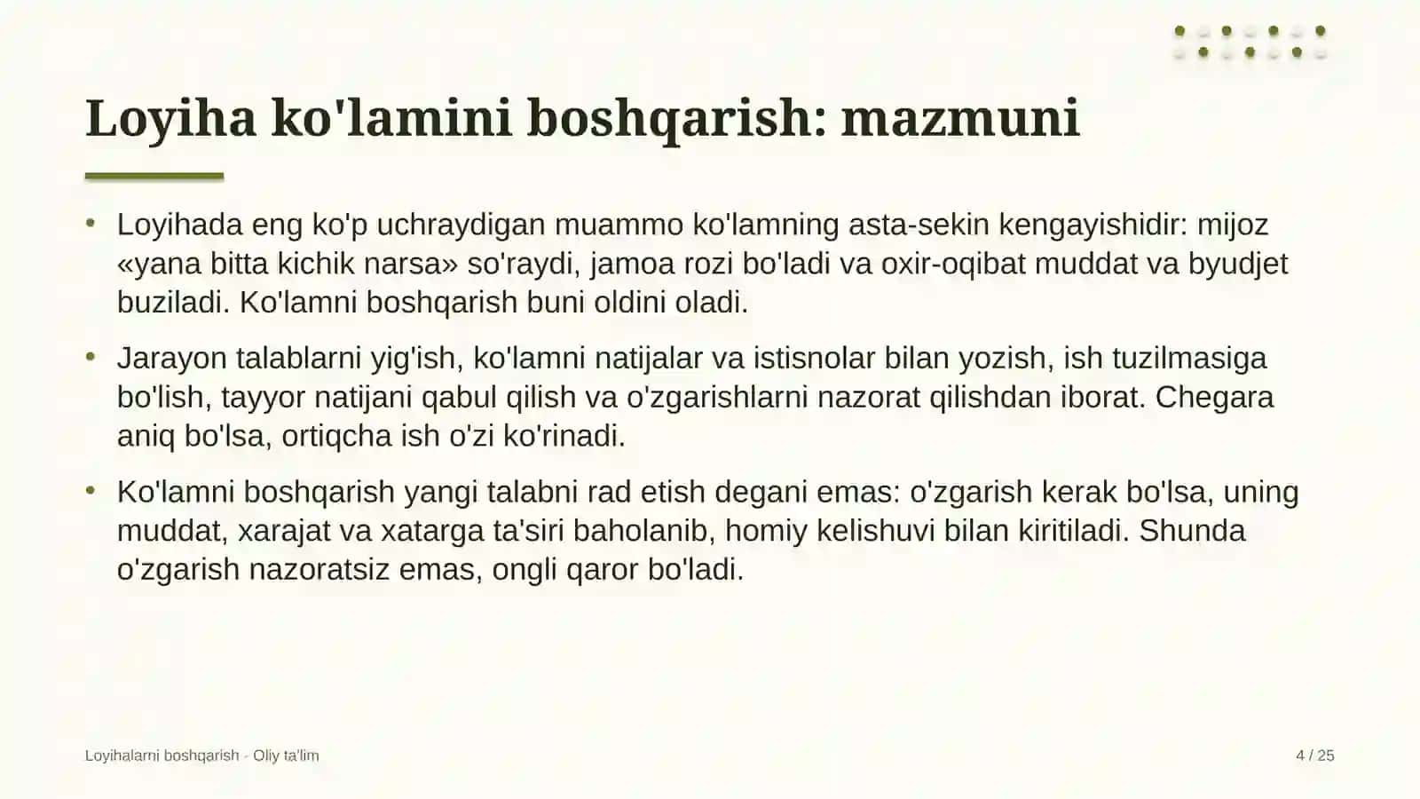 Ko'mir sanoatida loyiha ko'lamini boshqarish 4