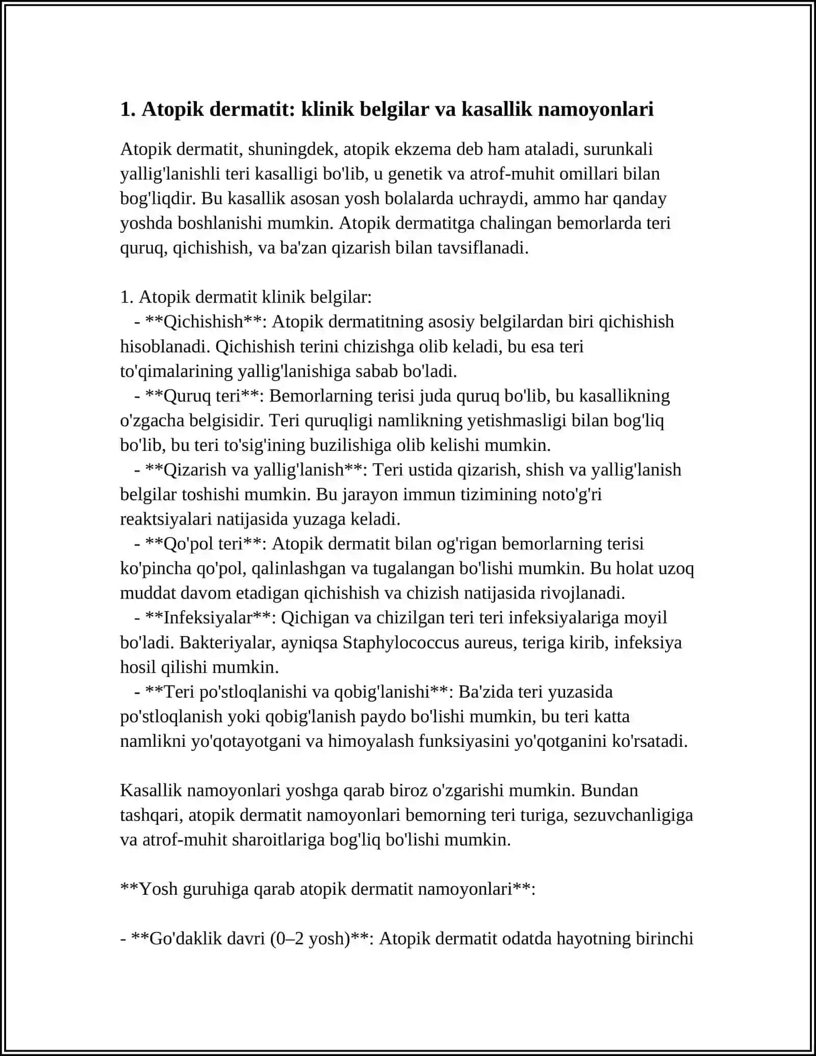 Atopik Dermatit Klinikasi Tekshirish va Davolash Usullari 4