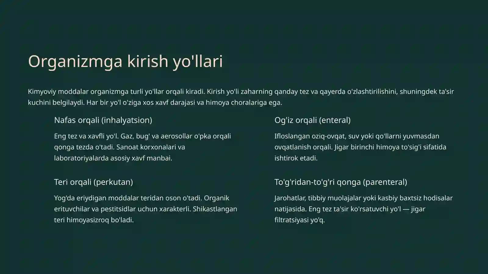 Kimyoviy omillarning umumzaharli va maxsus ta'siri haqida tushuncha 4