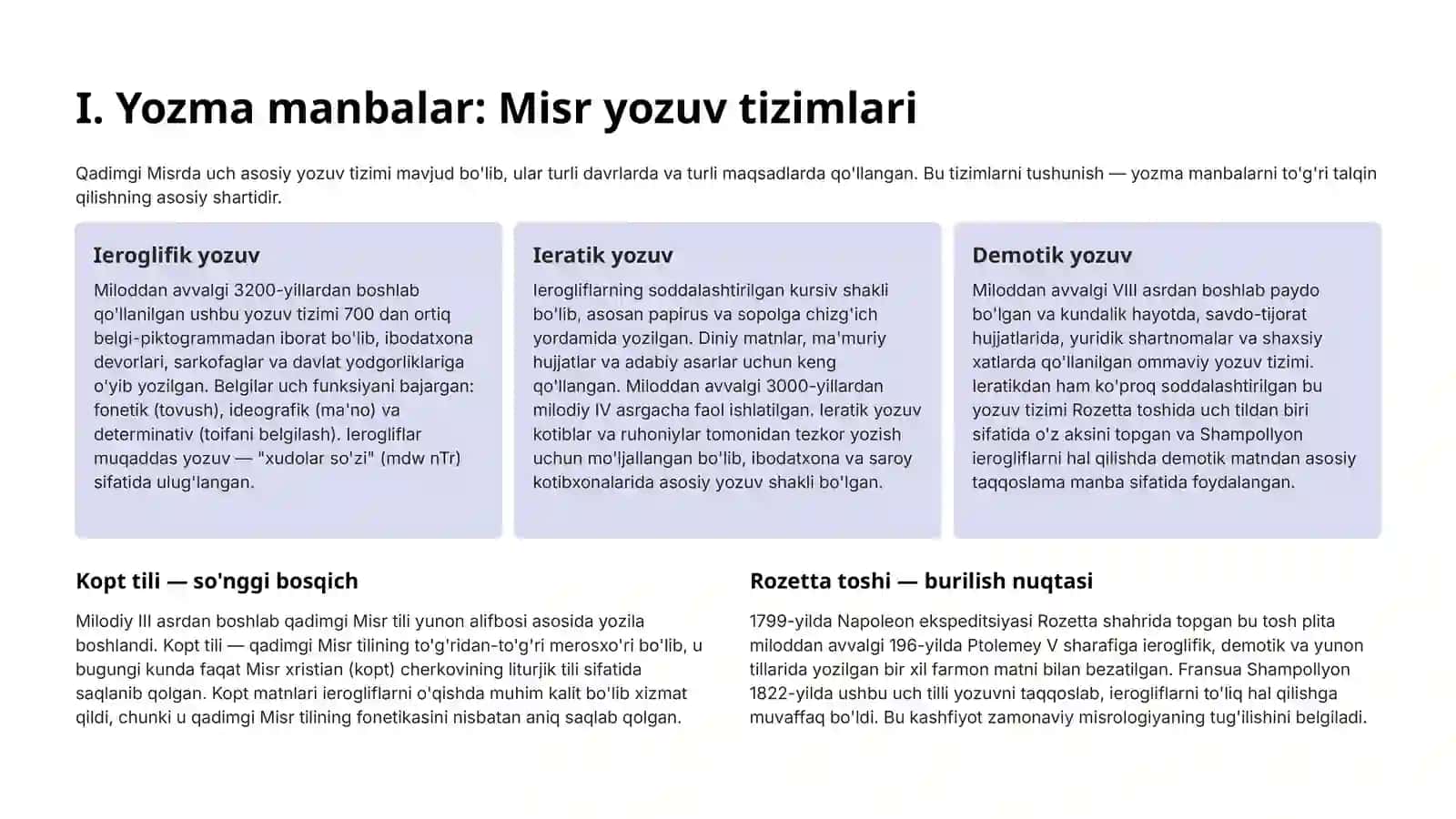 Qadimgi Misr tarixini o'rganish manbalari. 4