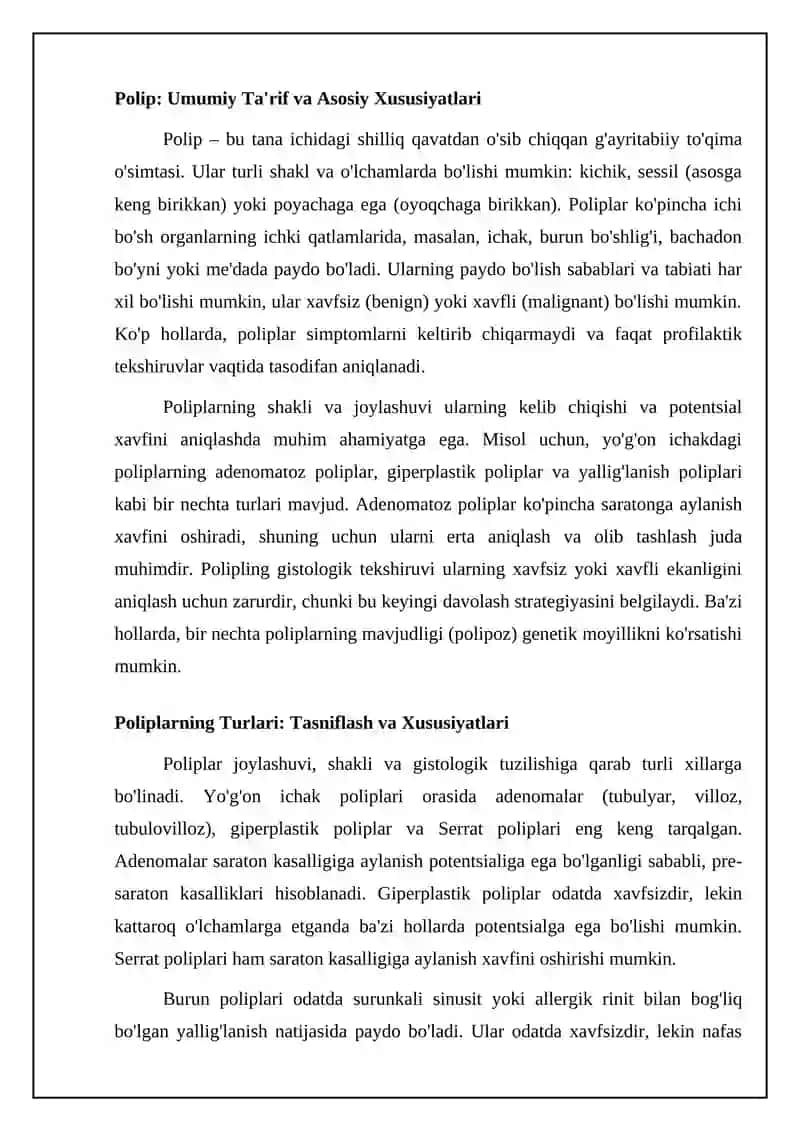 Polip: Ta'rif, Turlari va Sabablari 4