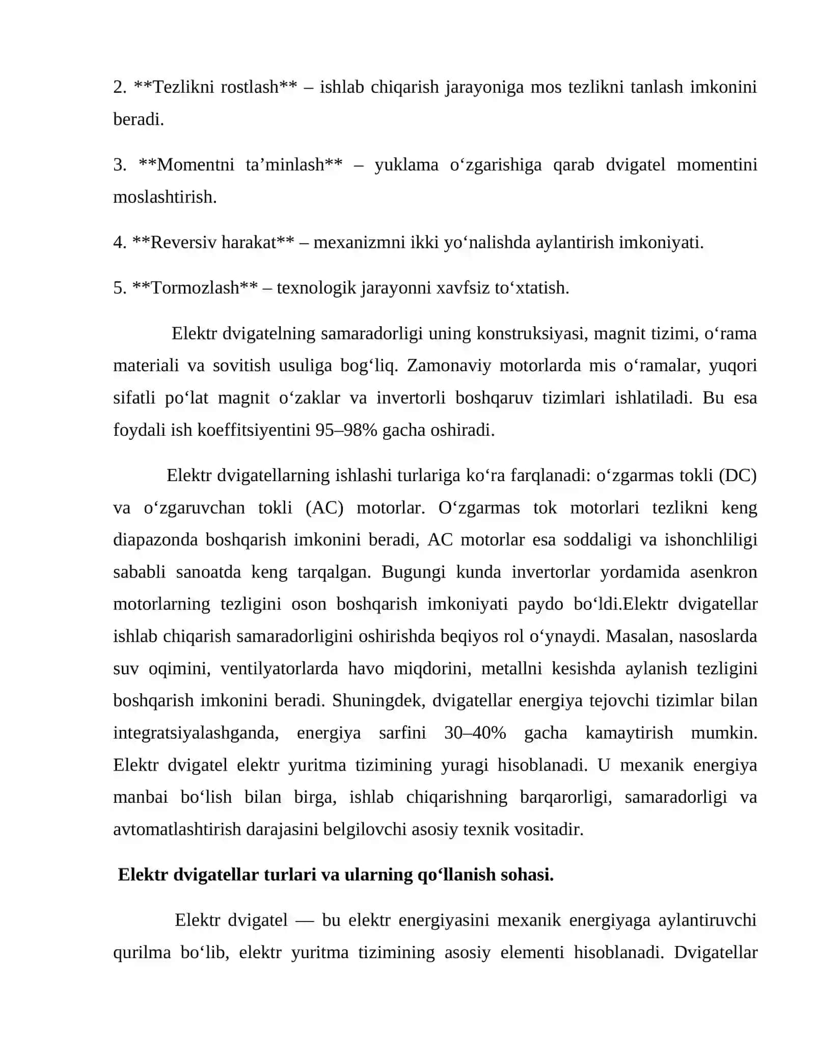 Elektr dvigatellarining elektr yuritmadagi roli 4