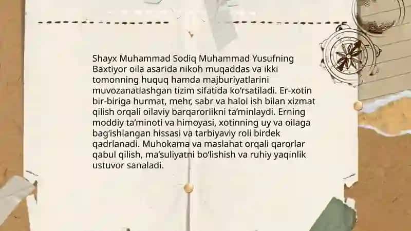 Baxtiyor oila asarida qadriyatlarining talqini 4