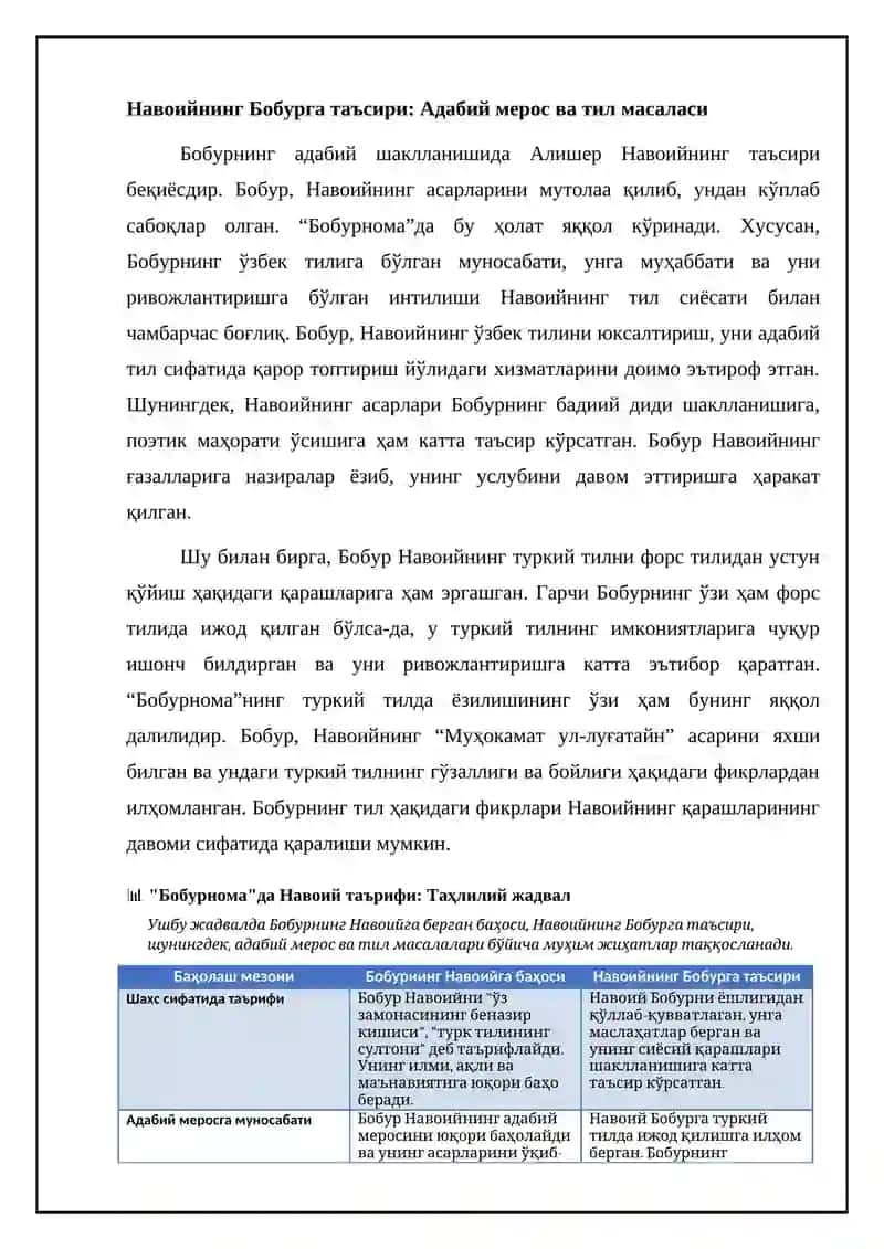 Бобурнома: Навоийга баҳоси ва таъсири 4