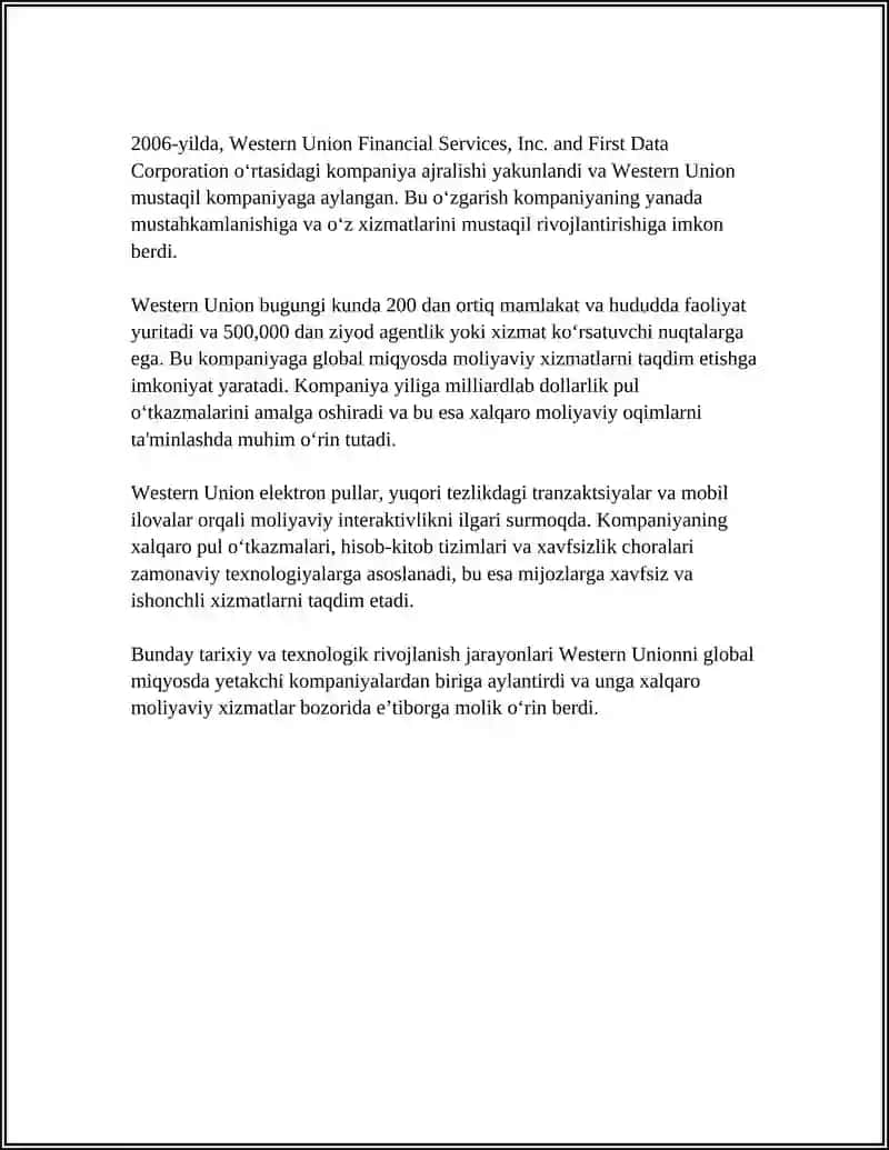 Western Union (WU) Tarixi va Tashkil etilishi 4
