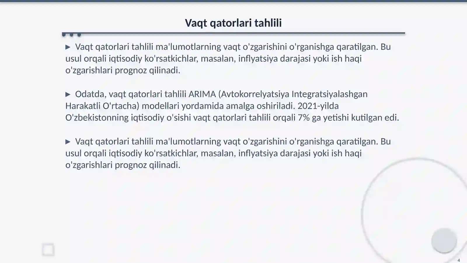 Ekonometrikada prognozlash usullari 4
