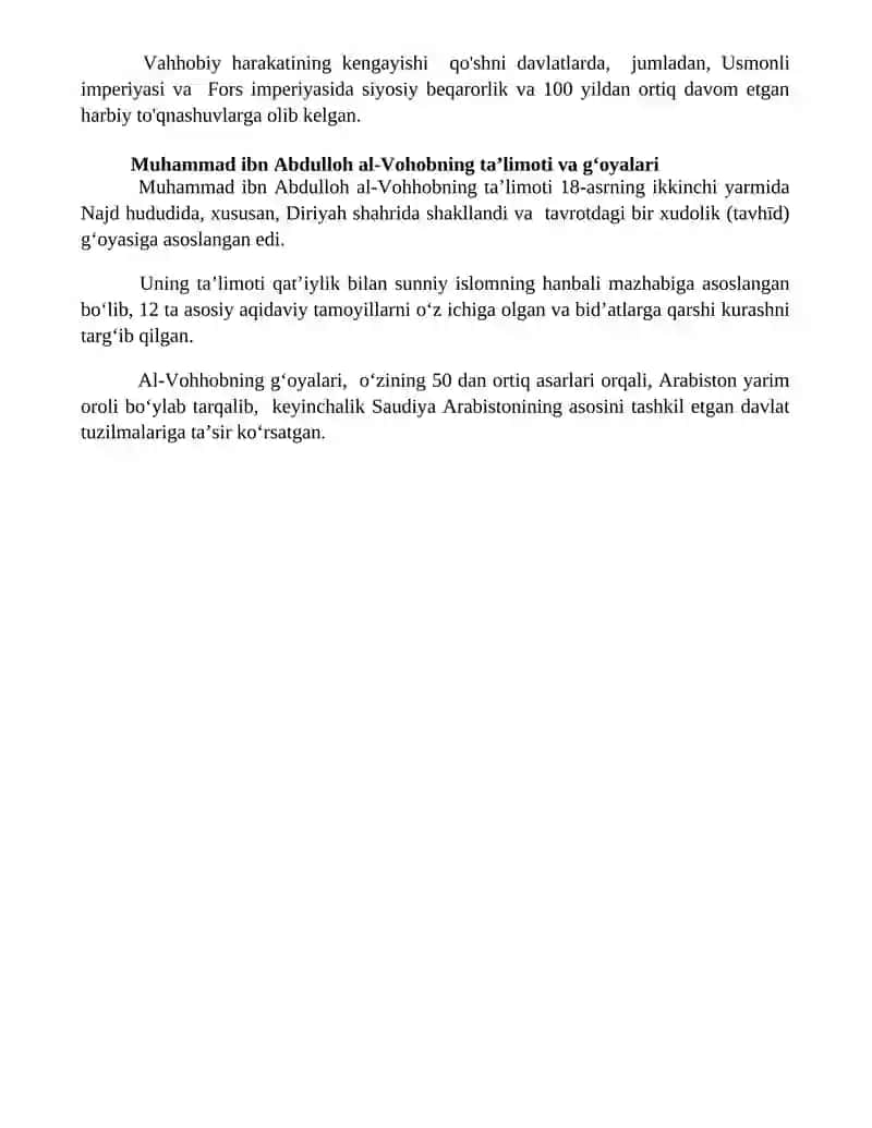 Vahhobiylik oqimining kelib chiqish tarixi 4
