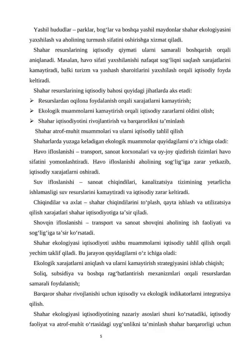 Shahar ekologiyasi iqtisodiyoti 4