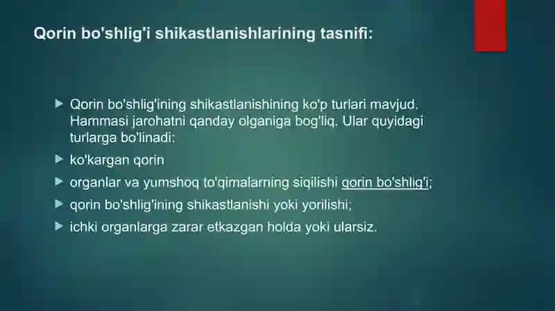 Ko’krak qafasi, qorin bo’shlig’i va kichik tos a’zolar travmasi 4