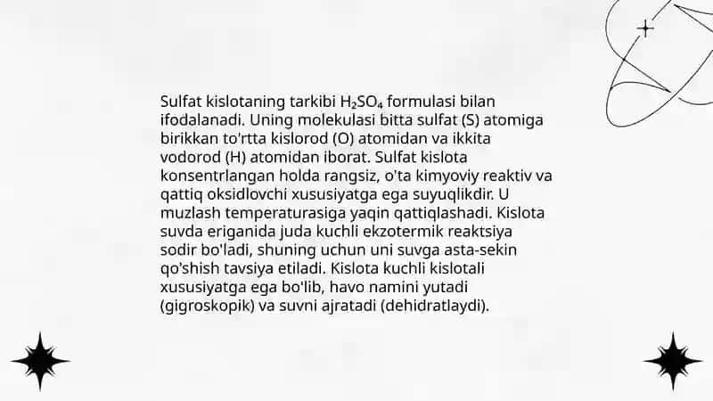 Sulfat kislota ishlab chiqarish,ularning o’ziga xos xossalari 4