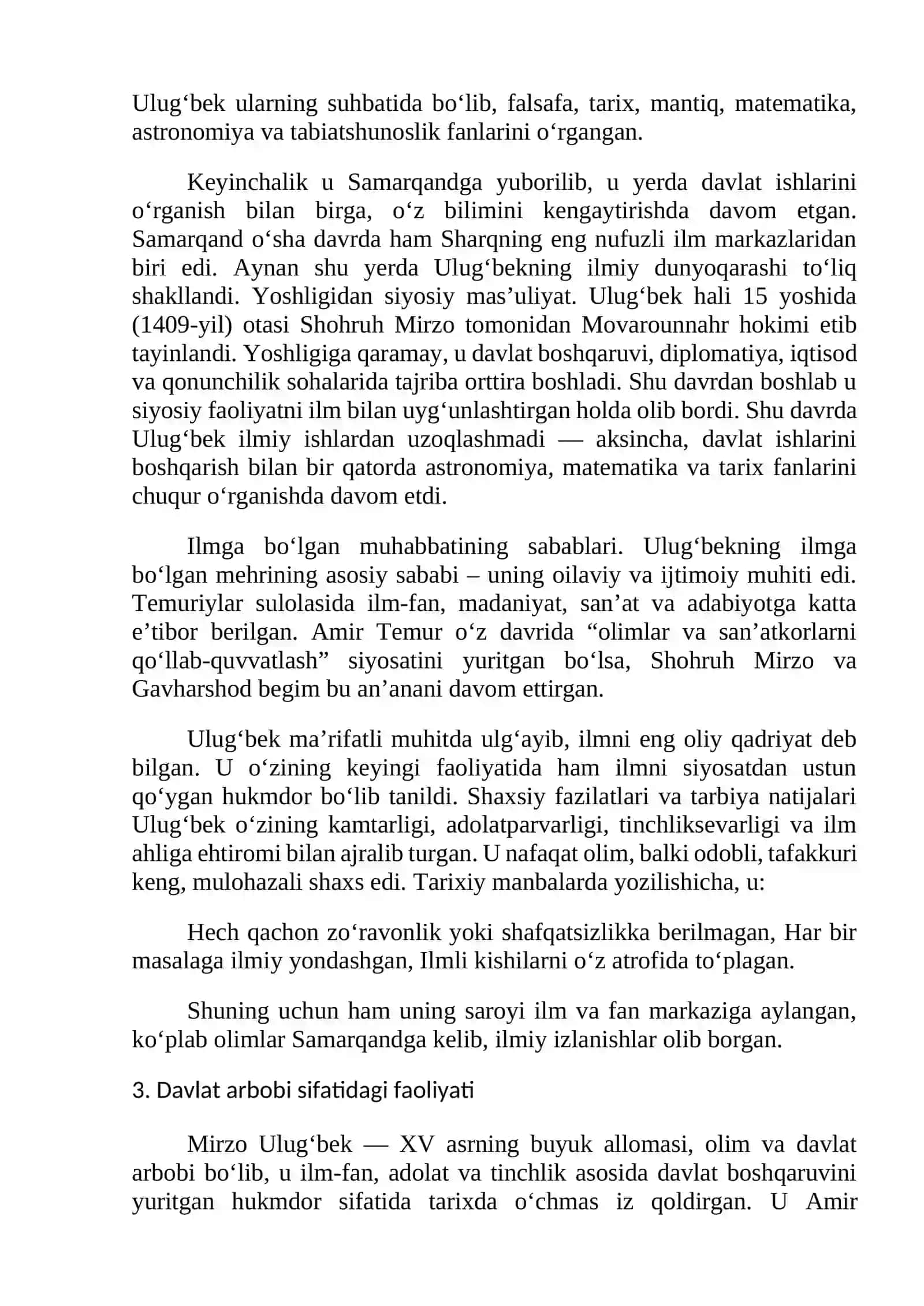 Mirzo Ulug’bekning hayoti va tarbiyasi 4