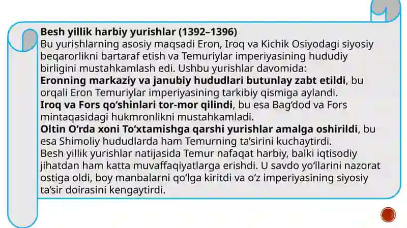 Taqdimot  Amir Temurning uch va besh yillik harbiy yurishlari 4