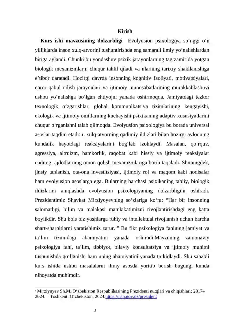 Evolyusion psixologiyaga kirish kurs ishi 4