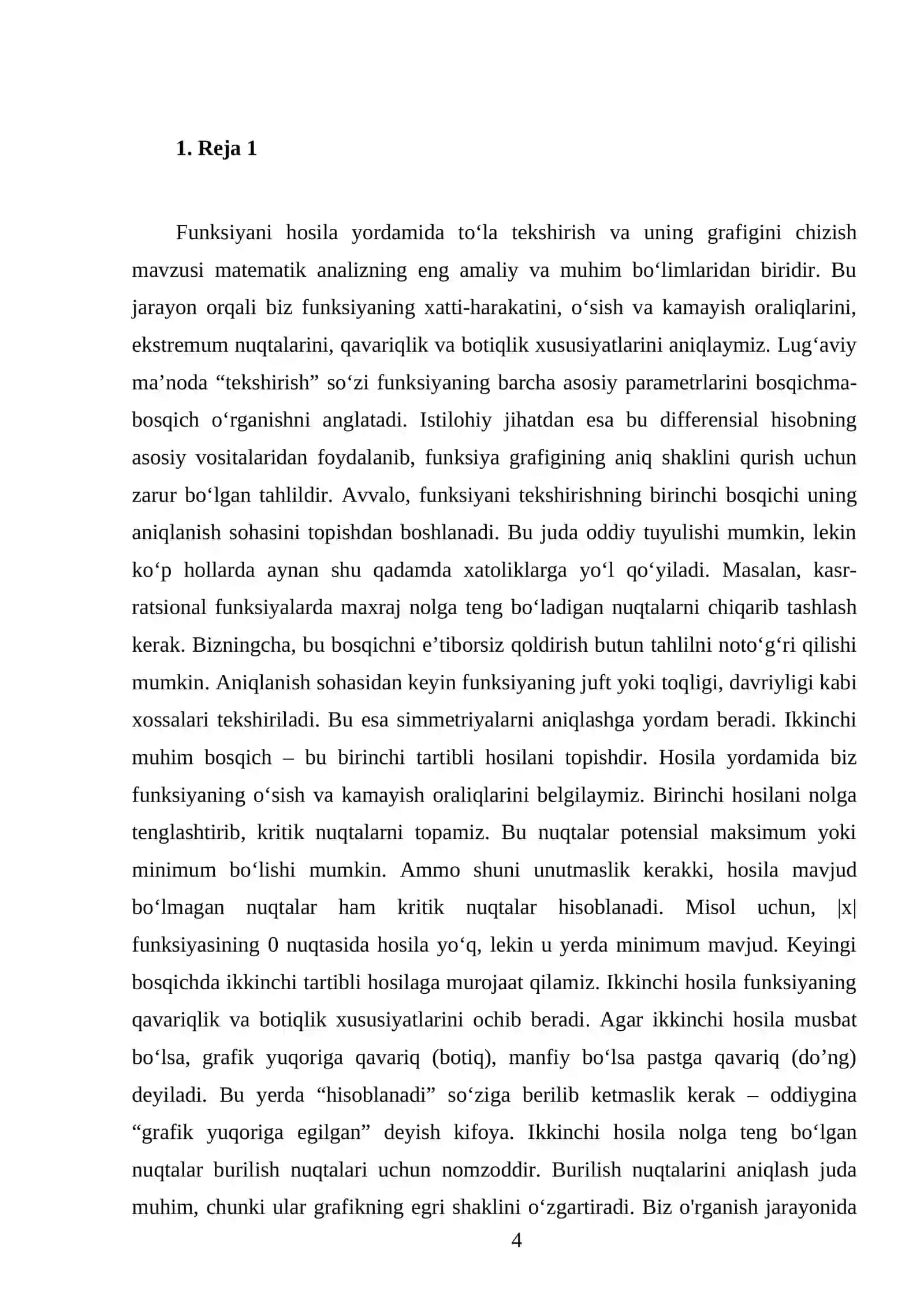 Funksiyani hosila yordamida to`la tekshirish va uning grafigini chizish 4